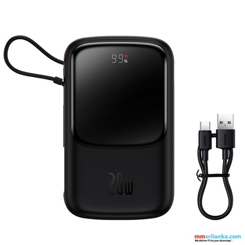 Baseus Qpow Pro 10000mAh 20W Lighting Cable Digital Display Fast Charge Power Bank Black